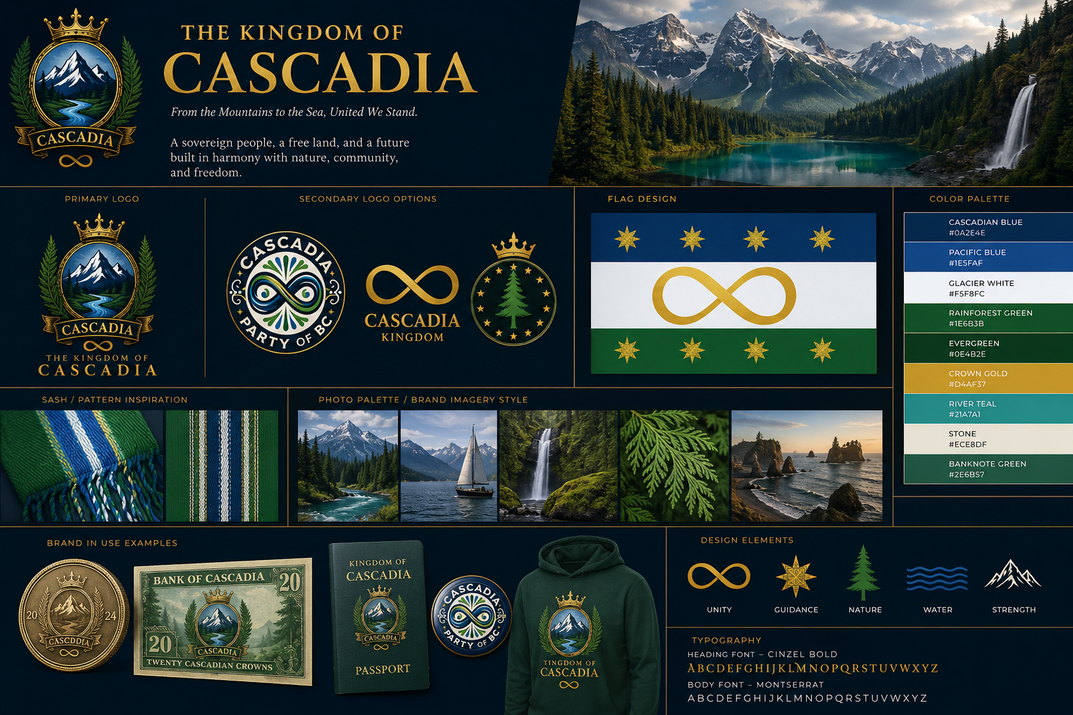 Kingdom of Cascadia brand board concept